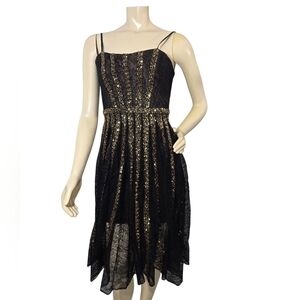 Dress the Population Black Gold Sequin Lace Fit & Flare Corset Cocktail Dress XS